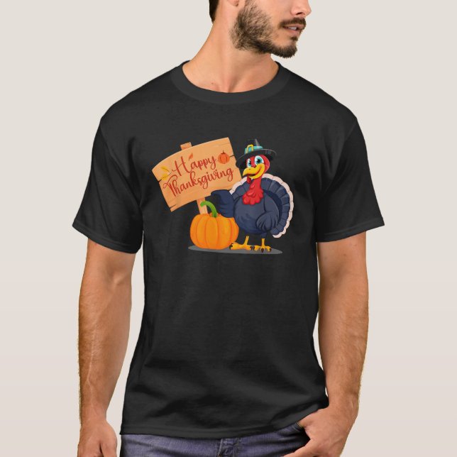 Happy groovy Thanksgiving for Boys Girls Kids Pilg T-Shirt (Front)