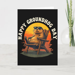 Happy Ground Hog Vintage Sunset Groundhog Day Anim Card