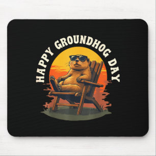 Happy Ground Hog Vintage Sunset Groundhog Day Anim Mouse Mat