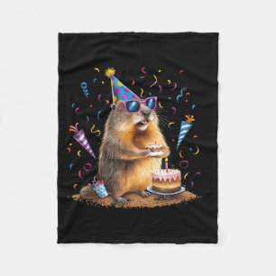 Happy Groundhog Day 12 Feb Ground Hog With Birthda Fleece Blanket