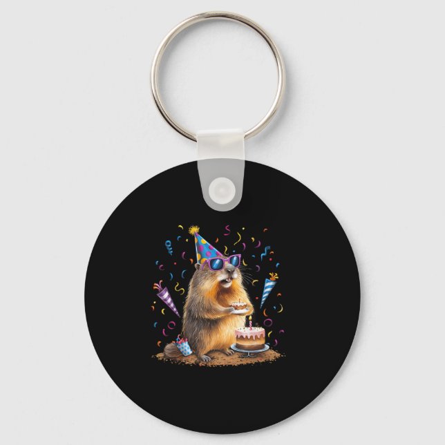 Happy Groundhog Day 12 Feb Ground Hog With Birthda Key Ring (Front)