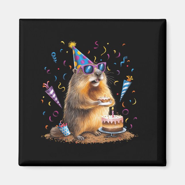 Happy Groundhog Day 12 Feb Ground Hog With Birthda Magnet (Front)