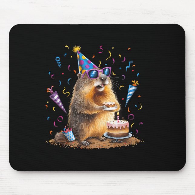 Happy Groundhog Day 12 Feb Ground Hog With Birthda Mouse Mat (Front)