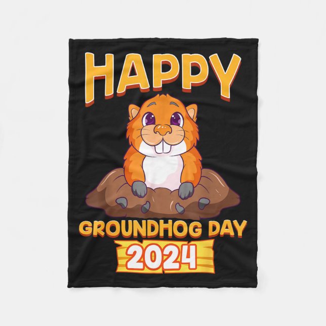 Happy Groundhog Day 2024 Woodchuck Weather Meteoro Fleece Blanket (Front)