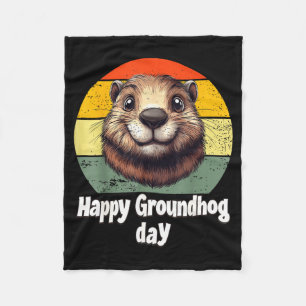 Happy Groundhog Day 2025 Decorations Humorous Retr Fleece Blanket