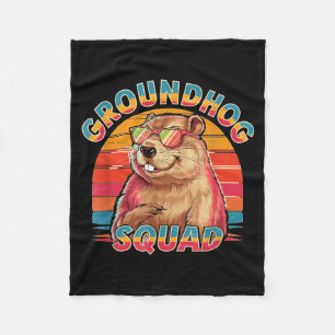 Happy Groundhog Day 2025 Funny Groundhog Squad _1 Fleece Blanket