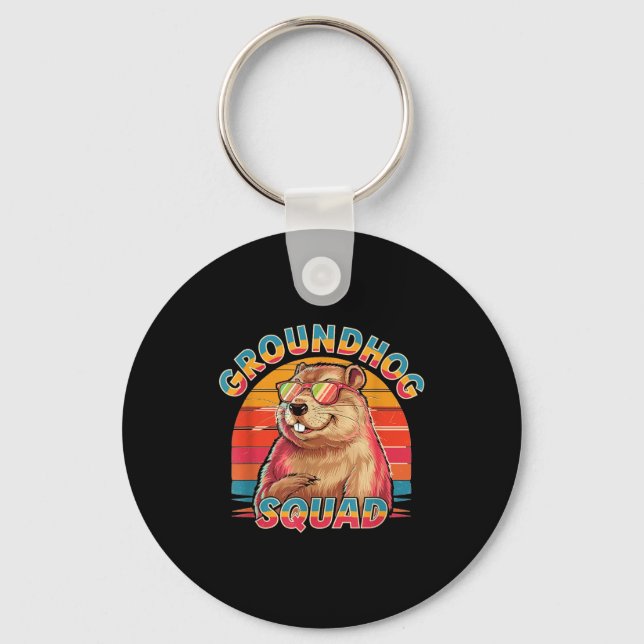 Happy Groundhog Day 2025 Funny Groundhog Squad _1  Key Ring (Front)