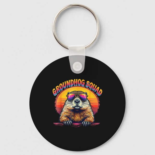 Happy Groundhog Day 2025 Funny Groundhog Squad  Key Ring (Front)