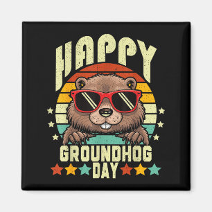Happy Groundhog Day 2025 Funny Retro Marmot Lover Magnet