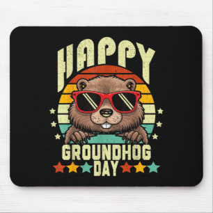Happy Groundhog Day 2025 Funny Retro Marmot Lover Mouse Mat