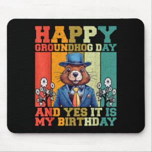 Happy Groundhog Day 2025 Funny Retro Marmot Lover  Mouse Mat
