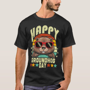 Happy Groundhog Day 2025 Funny Retro Marmot Lover T-Shirt