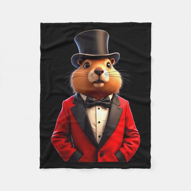 Happy Groundhog Day 2025 Groundhog Gentleman Hat _ Fleece Blanket (Front)