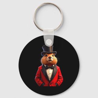Happy Groundhog Day 2025 Groundhog Gentleman Hat _ Key Ring