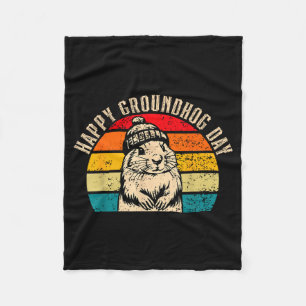Happy Groundhog Day 2025 Woodchuck Vintage Fleece Blanket