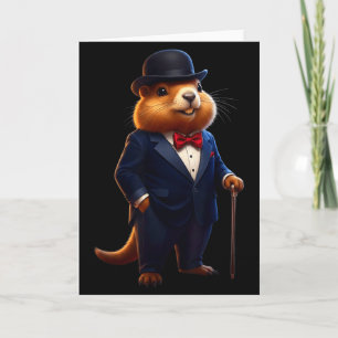 Happy Groundhog Day 2026 Groundhog Gentleman Hat  Card