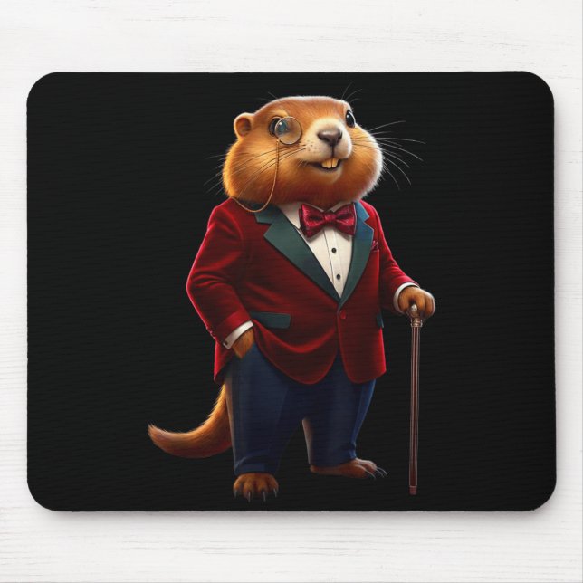 Happy Groundhog Day 2026 Groundhog Gentleman Hat  Mouse Mat (Front)