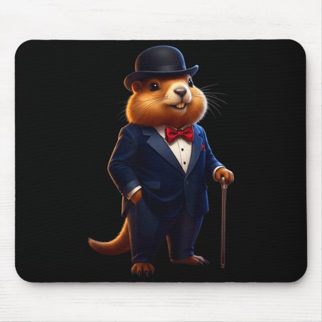 Happy Groundhog Day 2026 Groundhog Gentleman Hat  Mouse Mat (Front)