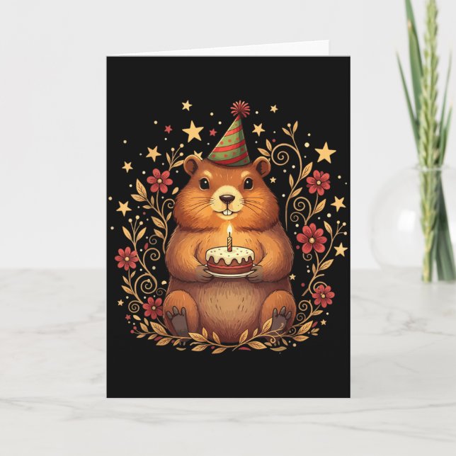 Happy Groundhog Day Birthday Cake Groundhound  Card (Front)