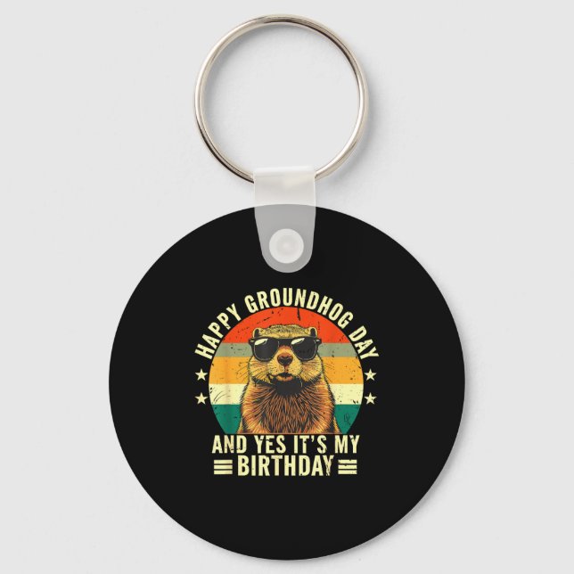Happy Groundhog Day Birthday Cool Groundhog With S Key Ring (Front)