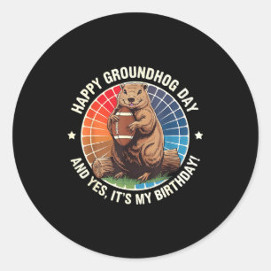 Happy Groundhog Day Birthday Football Funny Retro  Classic Round Sticker
