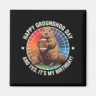 Happy Groundhog Day Birthday Football Funny Retro Magnet