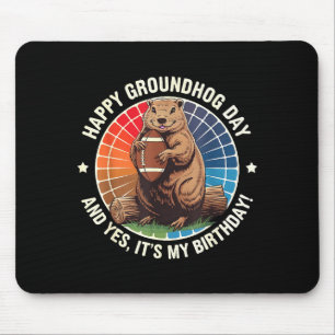 Happy Groundhog Day Birthday Football Funny Retro Mouse Mat