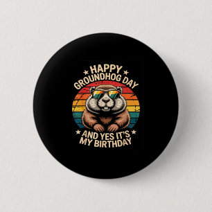 Happy Groundhog Day Birthday Funny Retro Groundhog 6 Cm Round Badge