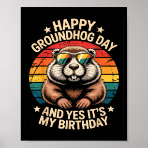 Happy Groundhog Day Birthday Funny Retro Groundhog Poster