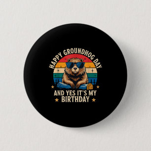 Happy Groundhog Day Birthday Funny Retro Sunset Vi 6 Cm Round Badge