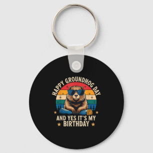 Happy Groundhog Day Birthday Funny Retro Sunset Vi Key Ring