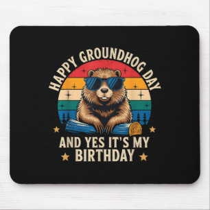 Happy Groundhog Day Birthday Funny Retro Sunset Vi Mouse Mat