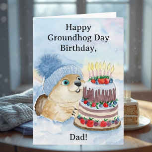 Happy Groundhog Day Birthday Groundhog with Cake Card