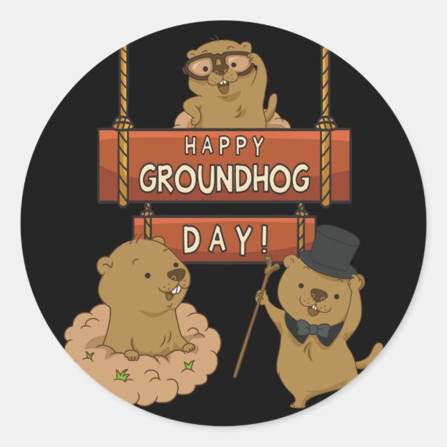 Happy Groundhog Day  Classic Round Sticker (Front)