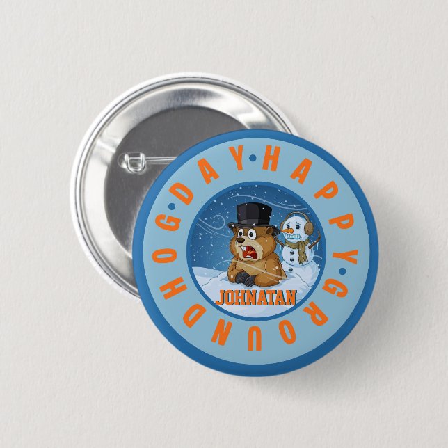 Happy Groundhog Day Custom Name Funny 6 Cm Round Badge (Front & Back)