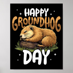 Happy Groundhog Day Cute And Fun Groundhog Poster