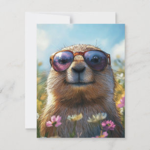 Happy Groundhog Day Cute Colorful Woodchuck  Holiday Card
