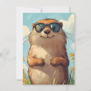 Happy Groundhog Day Cute Colorful Woodchuck Holiday Card