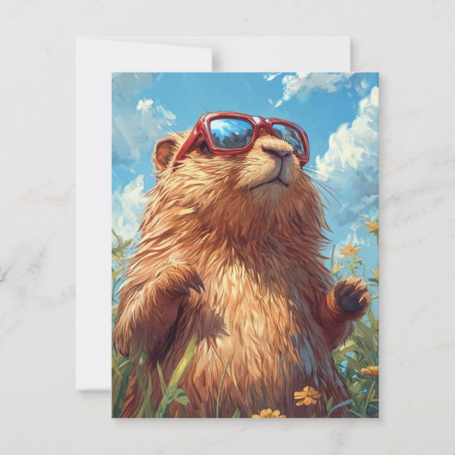 Happy Groundhog Day Cute Colorful Woodchuck  Holiday Card (Front)