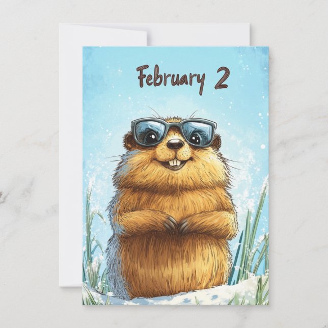 Happy Groundhog Day Cute Colorful Woodchuck Holiday Card (Front)