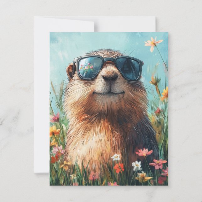 Happy Groundhog Day Cute Colorful Woodchuck  Holiday Card (Front)