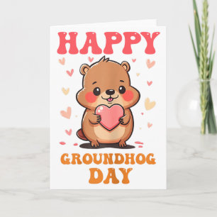 Happy Groundhog Day Cute Groovy Art Graphic Women  Card
