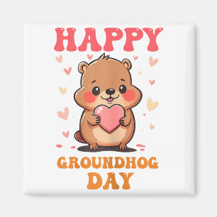 Happy Groundhog Day Cute Groovy Art Graphic Women Magnet