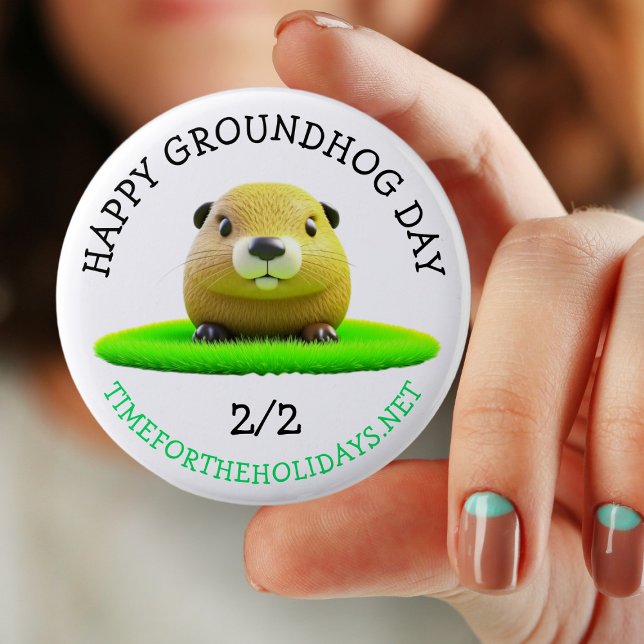 Happy Groundhog Day Cute Holiday Button (Creator Uploaded)
