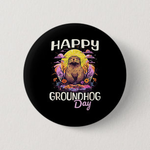 Happy Groundhog Day Cute Vintage Art Graphic Women 6 Cm Round Badge