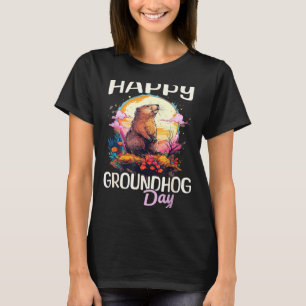 Happy Groundhog Day Cute Vintage Art Graphic Women T-Shirt