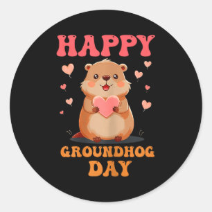 Happy Groundhog Day Cute Vintage Groovy Art Kids G Classic Round Sticker
