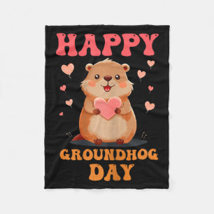 Happy Groundhog Day Cute Vintage Groovy Art Kids G Fleece Blanket