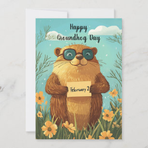 Happy Groundhog Day Cute Watercolor Woodchuck  Holiday Card