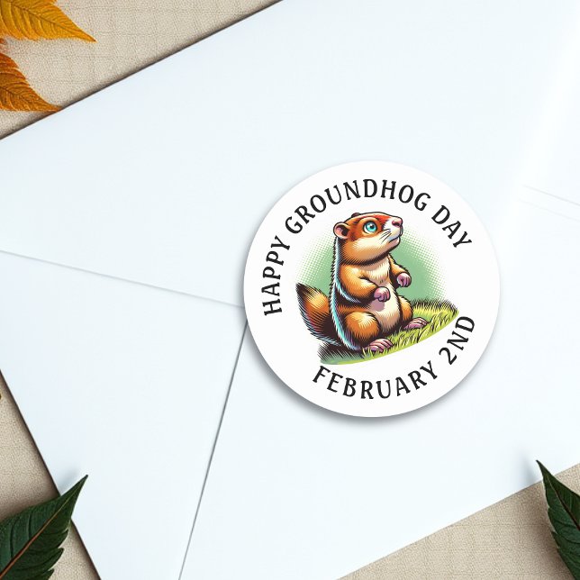 Happy Groundhog Day | Cute Woodchuck Classic Round Sticker (Creator Uploaded)